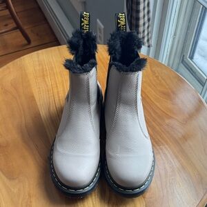 Dr. Martens Khaki Combat Boots with Black Fur Trim